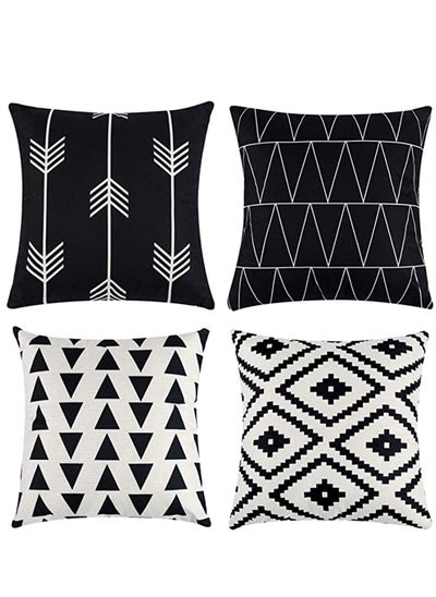 اشتري Set of 4 Pillowcases Decorative Geometric Square 18 x Inches Throw Pillow Covers - Modern Pattern Linen Cushion Case for Sofa Couch Bed Home Car Office Decor في الامارات