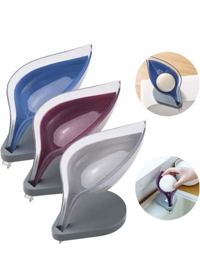 اشتري 3pcs Leaf Shape Self Draining Soap Box, Creative Plastic Soap Dish with Drain and Suction Cup for Shower Bathroom Kitchen في الامارات