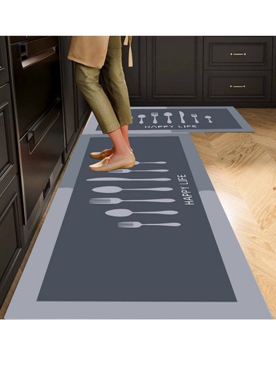 اشتري 2 PCS Kitchen Floor Mats Rugs Set, Cushion Floor Carpet, Waterproof, Oil Resistant and Anti-Fatigue PU Standing Mat for Kitchen, Floor, Office, Sink, Laundry 40*60CM+40*180CM في السعودية