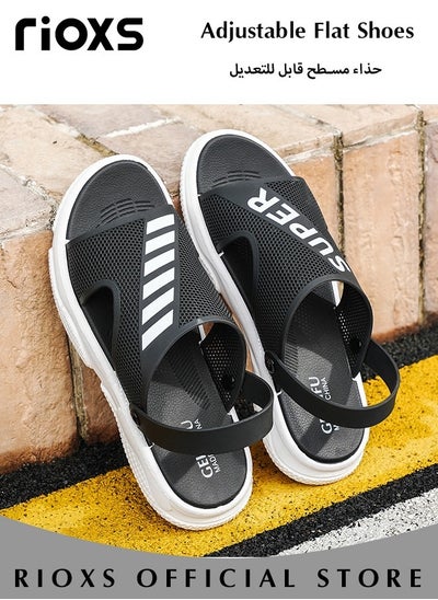 Buy Men's Casual Open Toe Water Sandals Summer Hiking Beach Outdoor Comfortable Slippers Slide Adjustable Flat Shoes With Back-Strap in UAE