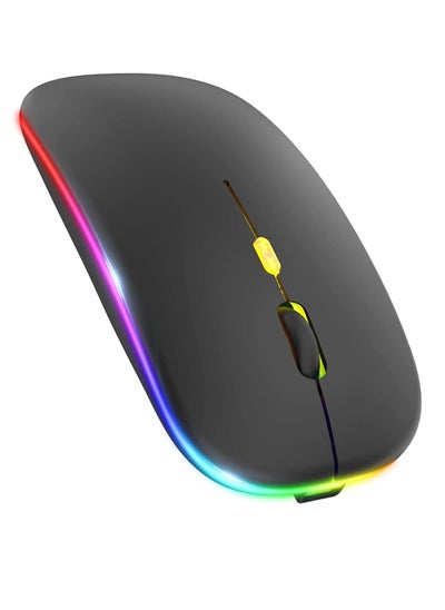 اشتري LED Wireless Mouse, Rechargeable Slim Silent Mouse 2.4G Portable Mobile Optical Office Mouse with USB & Type-c Receiver, 3 Adjustable DPI for Notebook, PC, Laptop, Computer, Desktop (Black) في الامارات