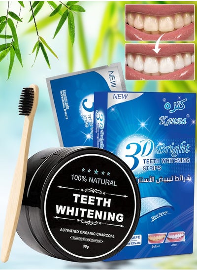 Buy Teeth Whitening Set 100% Genuine Branded PAP+ Teeth Whitening Strips 14 Treatments Charcoal Teeth Whitening Powder with Toothbrush Professional Teeth Whitener for Teeth Enamel & Stains Removal Unisex in UAE