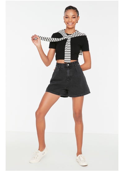 Buy Black Pleated Denim Shorts TWOSS20SR0129 in Egypt