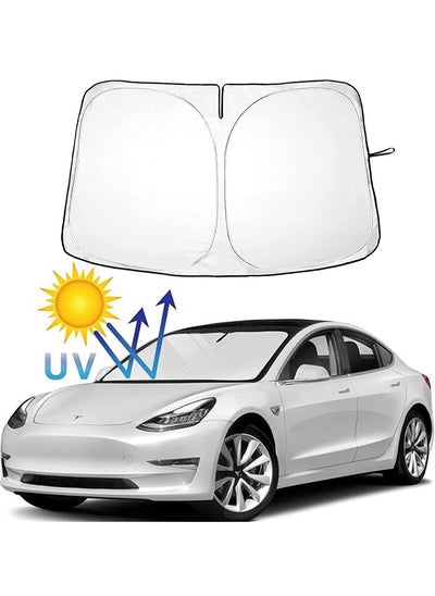 اشتري Custom Fit Windshield Sun Shade for Tesla Model 3 and Model Y - Foldable UV Protector Windshield Cover Car Interior Accessories في الامارات