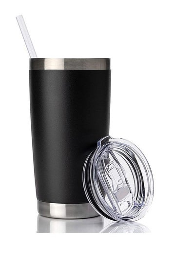 اشتري 20 oz Lid & Straw, Stainless Steel Vacuum Coffee Mug (Black, 1 Pack) في الامارات