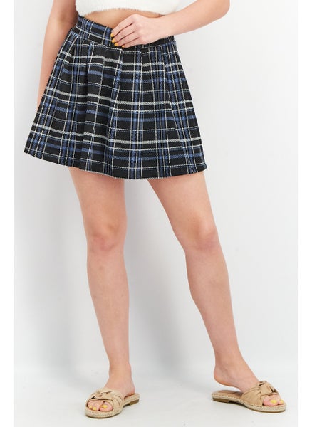 اشتري Women Checkered Mini Skirt, Black/White/Blue في الامارات