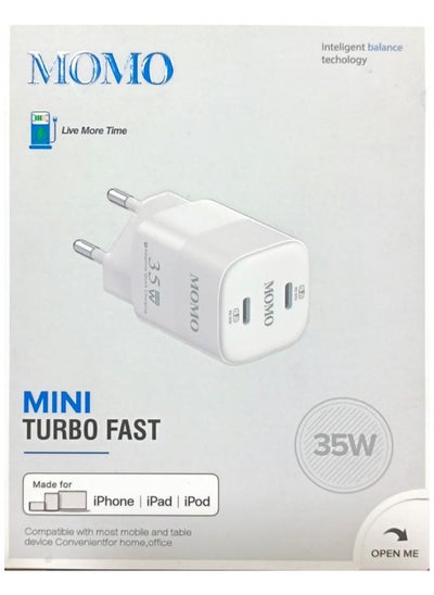 Buy Momo Mini Turbo Gan PD Fast Charger, Dual USB-C Port , 35 W ,White in Egypt