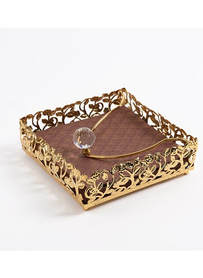 Buy Roza Square Metal Napkin Holder, Gold - 20x20 cm in UAE