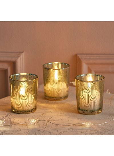 Buy Dexi 3-Piece Glass Candle Holder Set 5.5 x 6.5 x 5.5 cm in Saudi Arabia