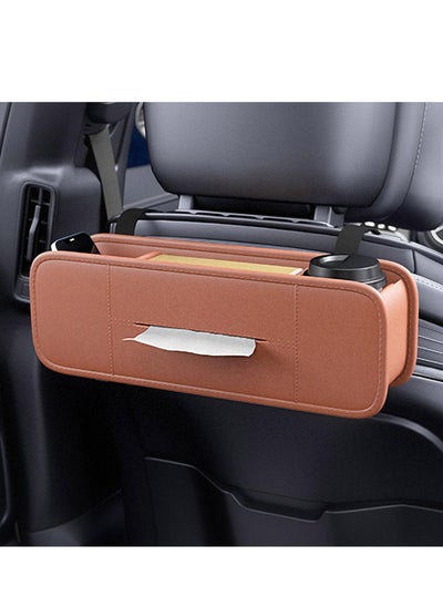 Buy Car Seat Back Organizer - Stylish Functional Storage for Family Adventures - Cup Holders, Tissue Box & Hooks - Perfect for Kids, Road Trips Travel (brown) in UAE