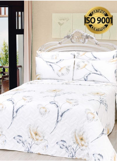 Buy 6Piece Microfiber Floral Bedspread Set Fits 200 x 200 cm Double Size Bed King Size Compressed Comforter Set Elmira Series in Saudi Arabia