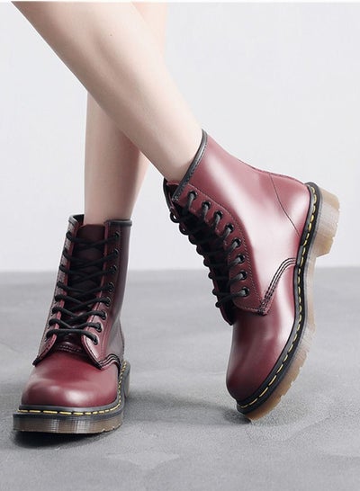 Buy Hard Leather Men's And Women's Genuine Leather Short Boots Red in UAE