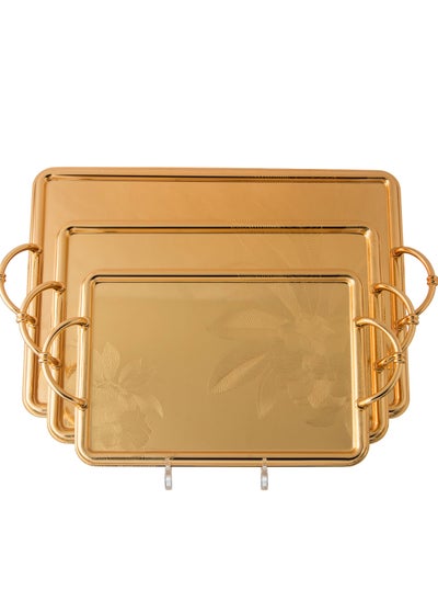 Buy A set of heavy metal trays in three different sizes with modern designs and engravings in Saudi Arabia