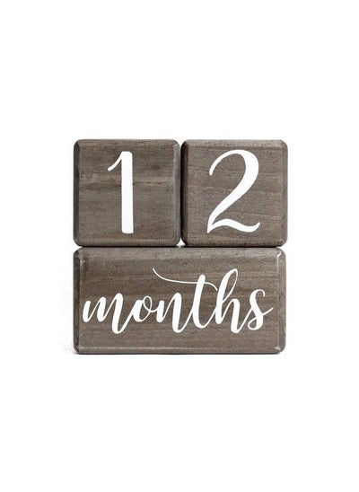 Buy Premium Solid Wood Baby Milestone Age Blocks + Gift Box ; Gray Stained Natural Pine ; Weeks Months Years Grade Newborn Photo Props ; Perfect Pregnancy Gift And Keepsake Month Photos in UAE