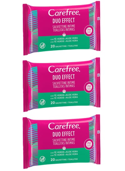 Buy Pack Of 3 Carefree Intimate Wipes Green Tea And Aloe Vera 20pcs in Saudi Arabia