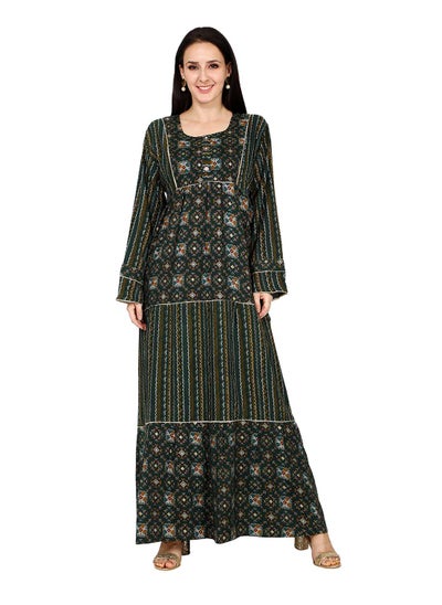 Buy ELEGANT UNIQUE PRINTED LONG SLEEVE STYLISH ARABIC KAFTAN JALABIYA DRESS in Saudi Arabia