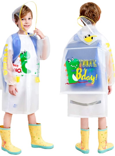 اشتري Kids Rain Coat Children Hooded Raincoat Cape Durable Waterproof Kindergarten Student Reusable Rainwear Green Boys Girls Raincoat Student Rainwear Transparent Dinosaur Years في السعودية