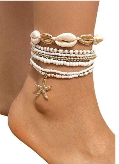 Buy 7pcs Gold Ray Star Crystal Braided Nautical Ankle Bracelets Best Dating Gift for Women. in Saudi Arabia