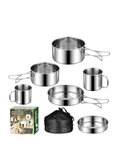 Buy Outdoor Aluminum Camping Cookware Mess Kit,Folding Cookset Camping Teapot and Pan,Non-Stick Lightweight Pots, Pans with Mesh Storage Bag for Camping, Backpacking, Outdoor Cooking and Picnic in UAE