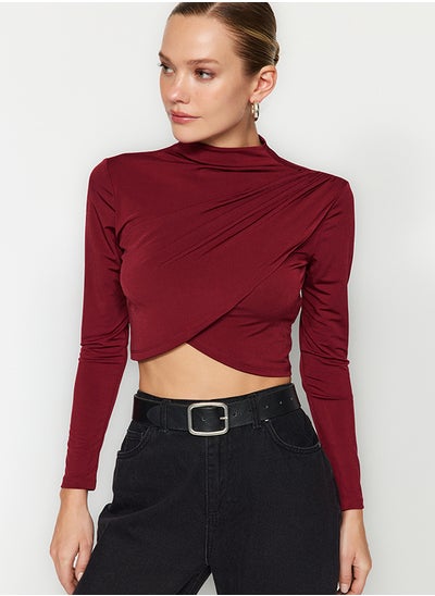 Buy Burgundy High Neck Draped Crop Blouse TWOAW24BZ00164 in Egypt