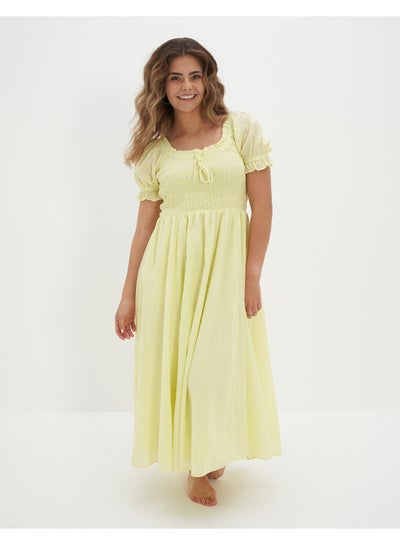 knee length dresses for ladies Alba Smocked Jersey Midi Dress-Olive main image 1
