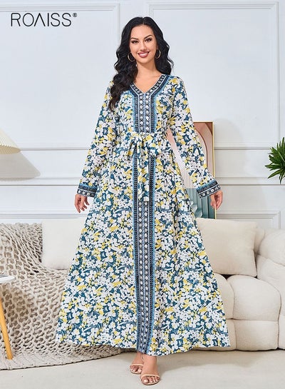 Muslim Floral Evening Gown Robe for Women Embroidery Fashion Loose Dress Ladies V-Neck Long Sleeved Arabic Clothing Kaftan Elegant with Detachable Waist Belt for Gatherings Festival Wedding price in Saudi Arabia | Muslim Floral Evening Gown Robe for Women Embroidery Fashion Loose Dress Ladies V-Neck Long Sleeved Arabic Clothing Kaftan Elegant with Detachable Waist Belt for Gatherings Festival Wedding price in Saudi Arabia |