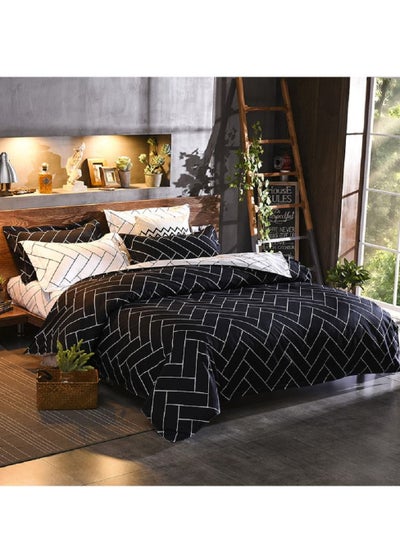 اشتري 6-Piece Double Size Printed Design Duvet Cover Set Cotton Black 200x230centimeter في السعودية