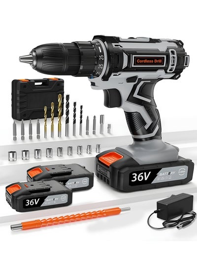 Buy Cordless Drill 36V, Battery Drill with 2 Batteries 2.0Ah, 42Nm Power Electric Drills Cordless, 25+1 Torque, 2 Speed Drill for DIY in UAE