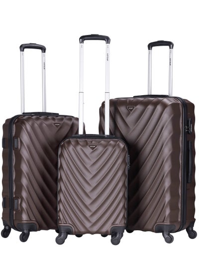 Buy ABS Hardside 3-Piece Trolley Luggage Set  Spinner Wheels with Number Lock 20/24/28 Inches   Brown in UAE