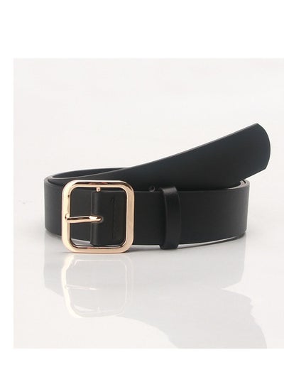 Buy Vintage Simple Versatile Square Button PU Leather Belt 105cm Black in UAE