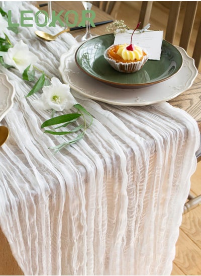 Buy 4M Cheesecloth Table Runner, White Wedding Table Runner, Boho Gauze Table Runner, Rustic Sheer Table Decor 90x400 CM in Saudi Arabia