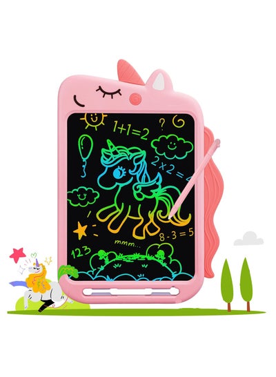 اشتري لوحة كتابة LCD للأطفال مقاس 10 بوصات لوحة رسم ملونة وردية الشكل لتعليم وحيد القرن هدية ألعاب تعليمية للأطفال الصغار في الامارات