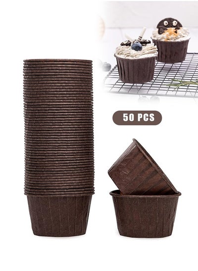 Buy 50Pcs Disposable Cupcake Baking Cups, High Temperature Resistant Oil Proof Liner Parchment Paper Cupcake, Baking Wrappers Accessories and Birthday Party Decorations (Brown) in UAE