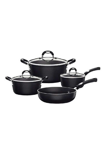 Buy Monaco Induction 7 Pieces Black Aluminum Cookware Set with Interior and Exterior Starflon Premium PFOA Free Nonstick Coating in UAE