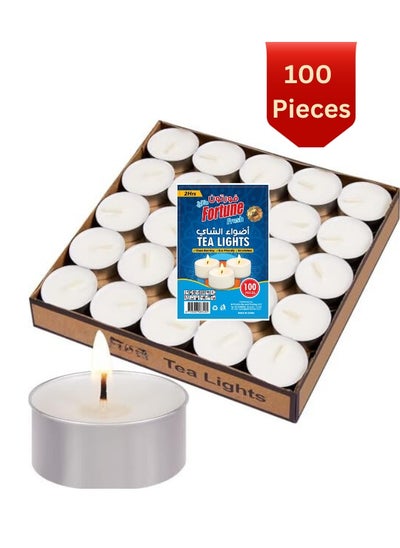 Buy Fortune Fresh 100-Piece Tea Light Candle White/silver Scented in UAE