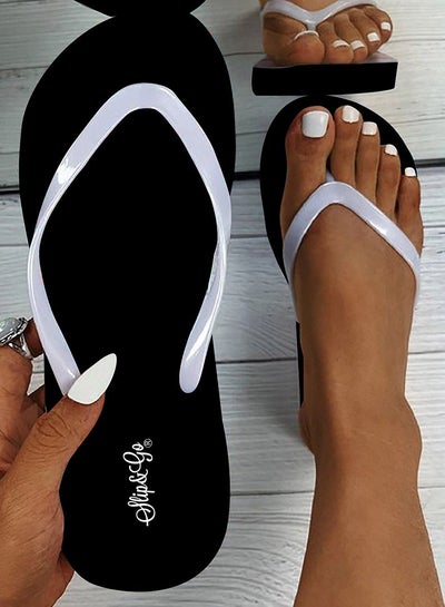 Buy Plain Black Medical Slippers For Women With A white Strap in Egypt