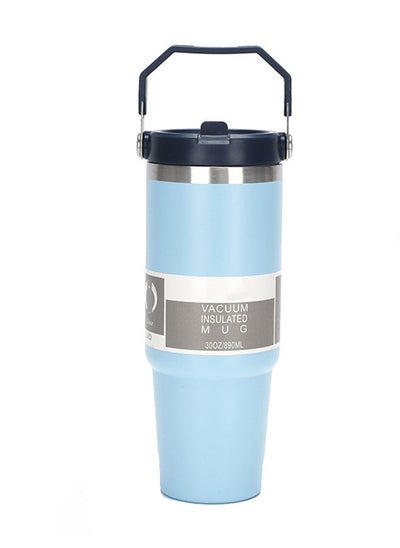 اشتري 30 oz Insulated Mug with Handle and Straw Lid, Stainless Steel Water Bottle, Insulated Mug with Leak-Proof Lid - Reusable Vacuum Mug that stays hot or cold for hours (Light Blue) في الامارات