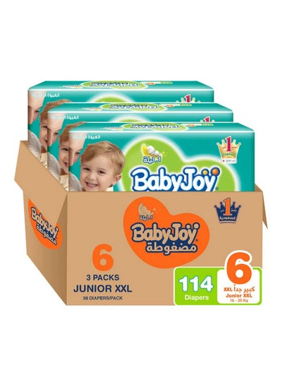 Buy BabyJoy Compressed Diamond Pad Diaper, Size 6, Junior XXL, 16-25 Kg, Mega Box, 114 Tape Style Diapers in UAE