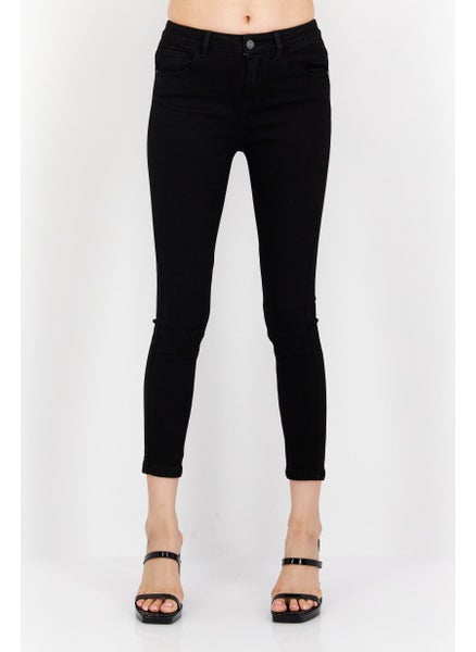 اشتري Women Slim Fit Stretchable Plain Denim Jeans, Black في الامارات