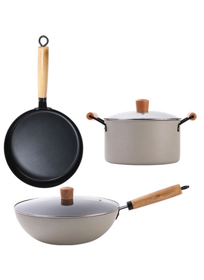 اشتري Non-Stick Sauce Pan 5-Piece Set, Ultra Non Stick Coating, Tempered Glass Lids, Wood Handles, PFOA Free في الامارات