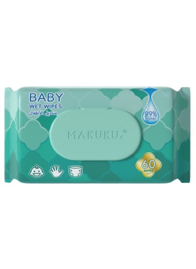 Buy Makuku Baby Wet Wipes,99% Water Based Wipes, Plastic-Free Textured Clean, Toddler & Baby Wipes, Unscented & Hypoallergenic for Sensitive Skin,Close to skin ph, 60 Wipes in Saudi Arabia