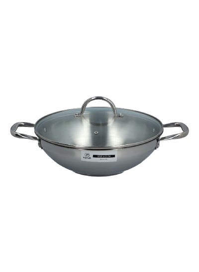 Buy Stainless Steel Induction Wok with Lid Clear and Silver and Clear 30 cm in Saudi Arabia