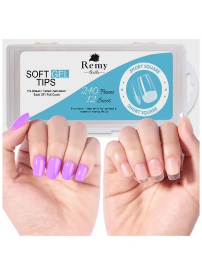 Buy Soft Gel Nail Tips Short Square 240 Pcs 12 Sizes in UAE