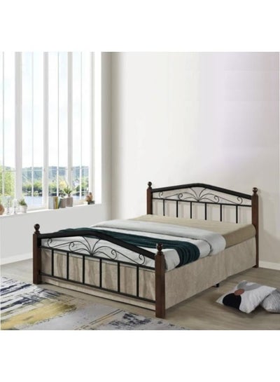Buy Wooden Steel Double Size Bed Cherry Brown Legs With medical mattress 120 x 190 cm in UAE