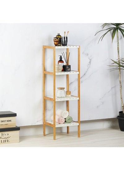 اشتري Oliver Bamboo 4 Tier Shelf Kitchen And Bathroom Organizer 34X33X110.2 Cm White في الامارات