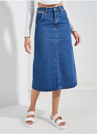 Buy Cut-Out Detail Denim Midi Skirt in Saudi Arabia