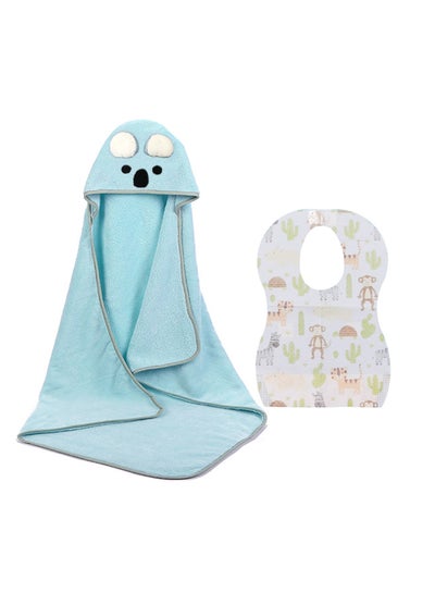 Buy Star Babies -Combo Pack (Microfiber Hooded Towel with Disposable Bibs Pack of 10 Animal Print)-Blue in UAE