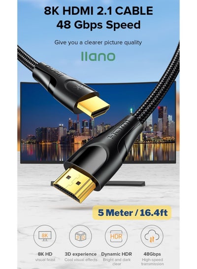 Buy HDMI 2.1 Cable 8K/60Hz 4K/120Hz 2K144Hz Ultra High-Speed 48Gbps Cable 3D HDR Cable For PC Laptop HDTV PS5 PS4 Splitter Switch Audio Video - 5M in UAE