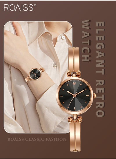 اشتري Women's Rose Gold Bracelet Quartz Watch, Analog Display Round Black Dial Watch, Waterproof Retro Watch as Gift for Women في الامارات