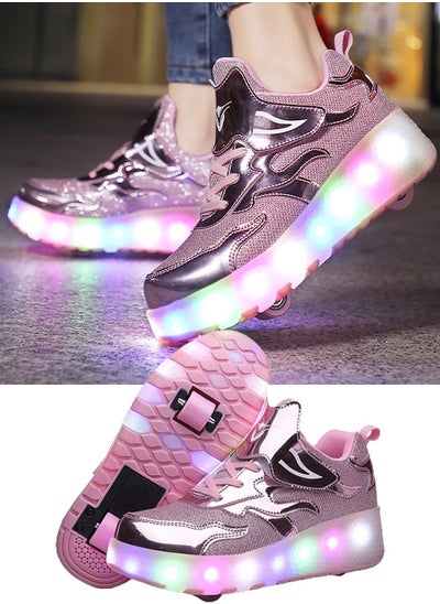 Buy Kids Roller Skates Shoes with Lights Kids Skates Sneakers LED Light Up Rechargeable Wheels Shoes with Lights Outdoor Slip On Roller Skates Shoes Sneakers for Beginners Gift (D) in UAE